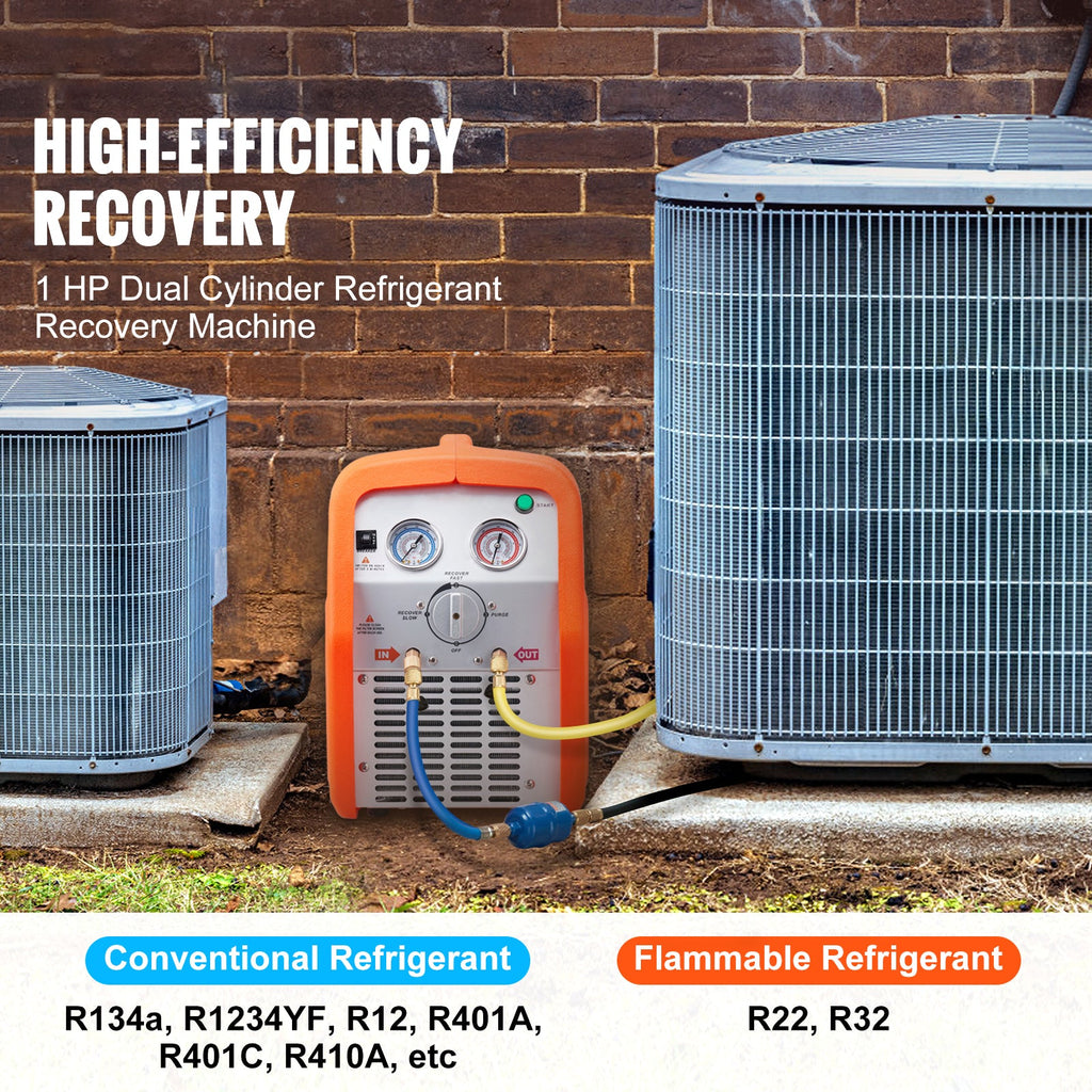 1 HP Refrigerant Recovery Machine with Dual Cylinder – Orange