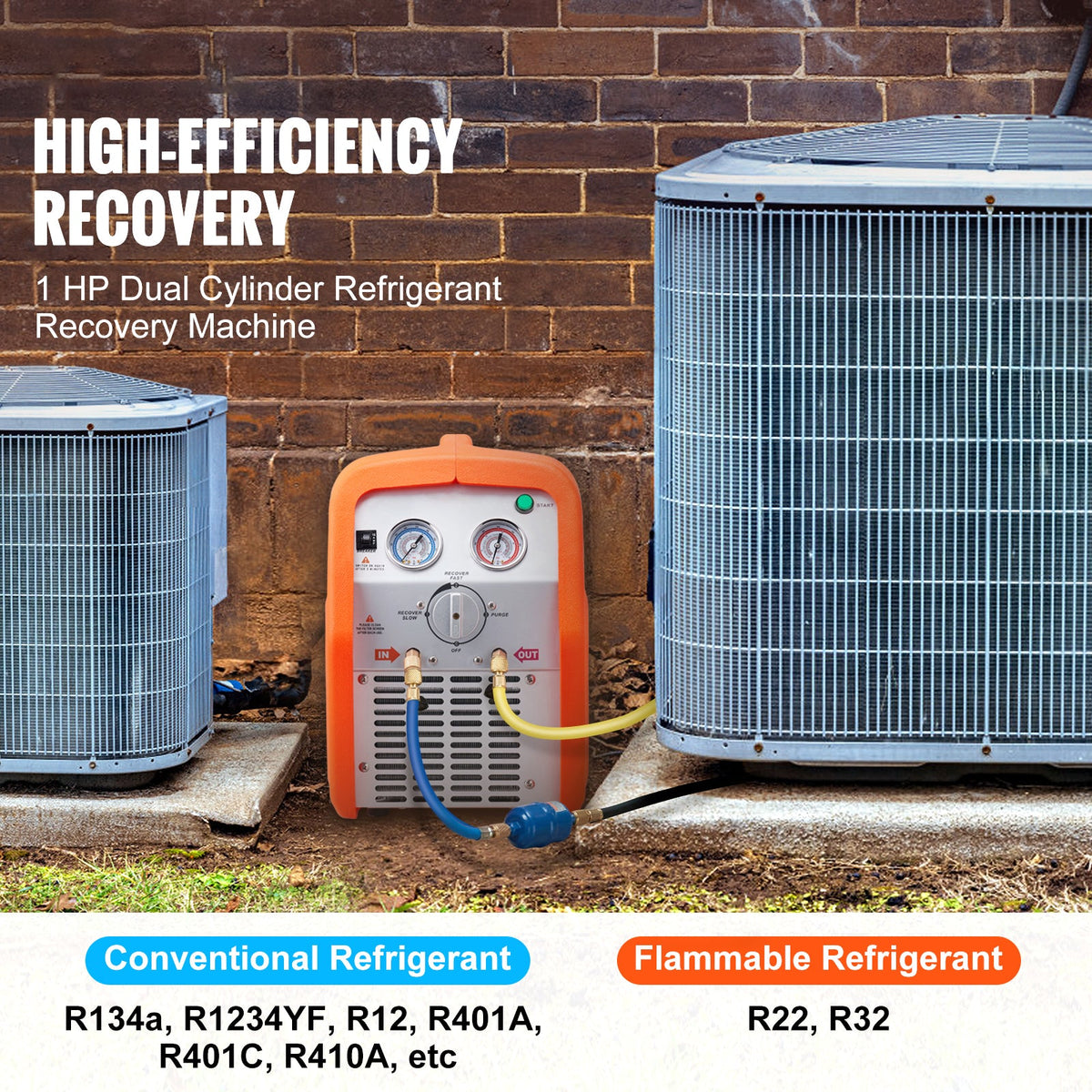 1 HP Refrigerant Recovery Machine with Dual Cylinder – Orange