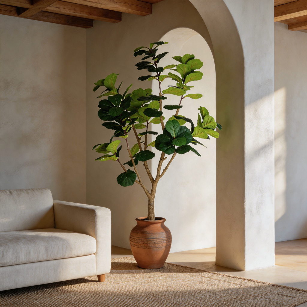 7FT Artificial Fiddle Leaf Fig Tree with Modern Black Pot - Green Leaves