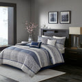 Jacquard Comforter Set 7 Piece with Decorative Pillows - Navy and Grey
