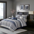 Jacquard Comforter Set 7 Piece with Decorative Pillows - Navy and Grey
