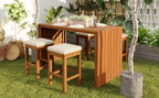Acacia Wood 5 Piece Outdoor Bar Set with Cushioned Stools - Natural