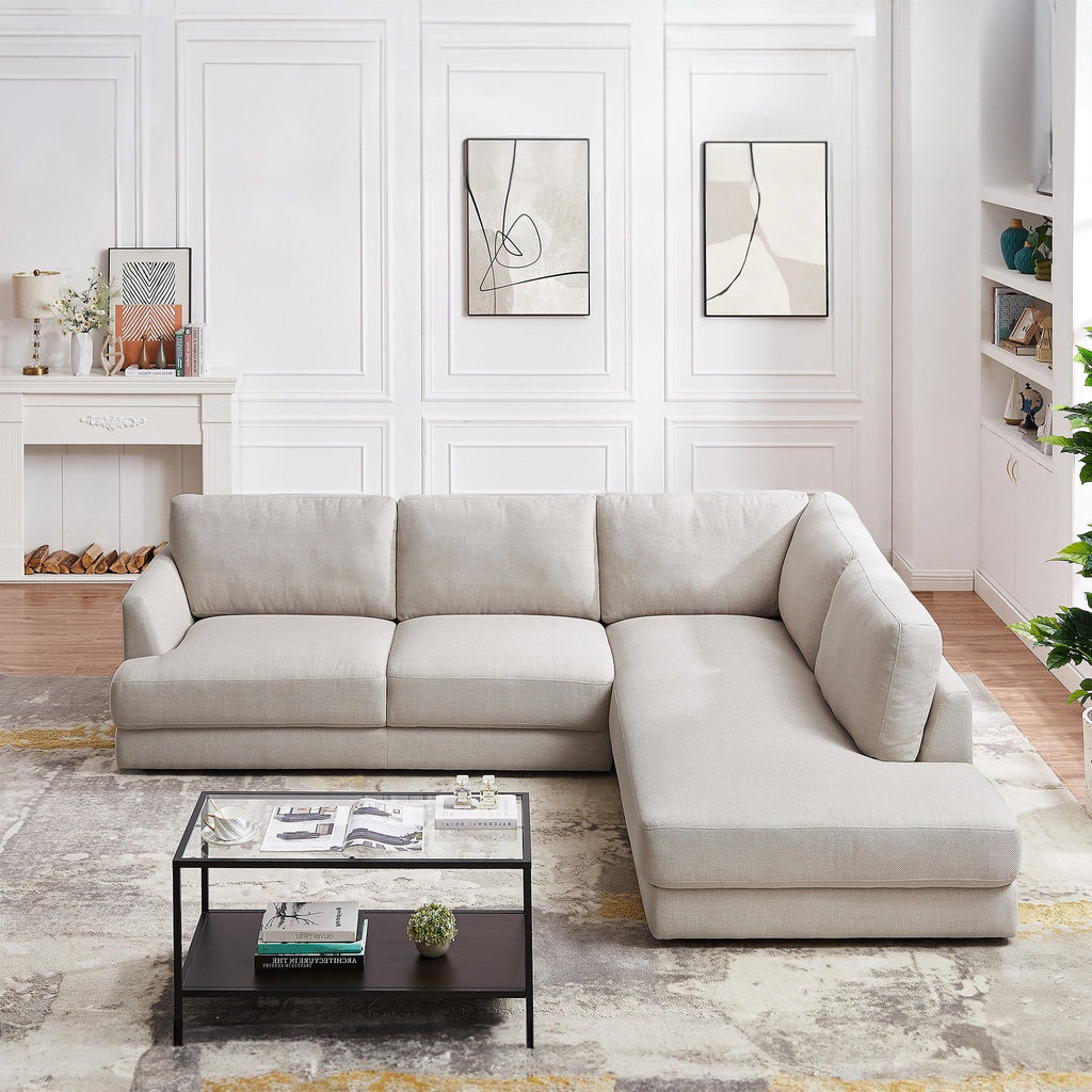 Comfortable Cozy Sectional Sofa with Solid Wood Frame - Pearl Silver or Dark Gray