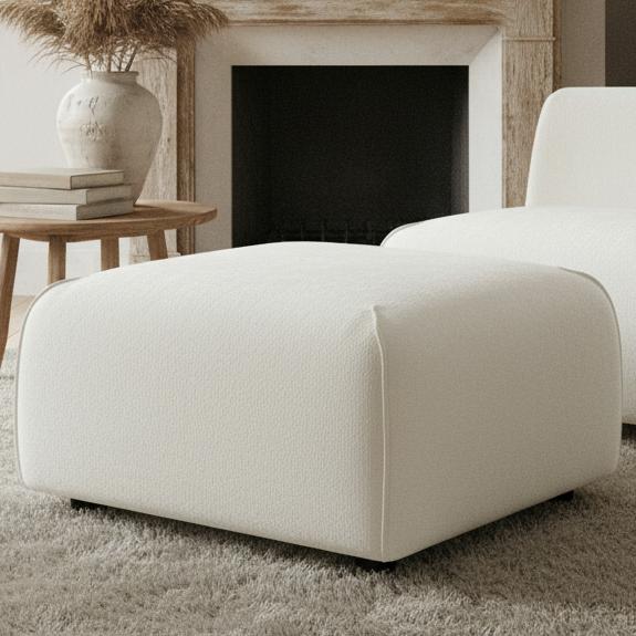 Plush Square Ottoman with Solid Wood Base - Multi-Functional Extra Seating