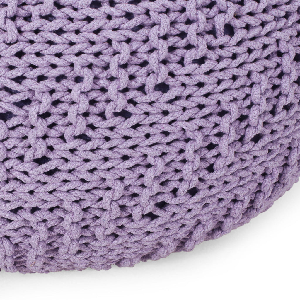 Knitted Round Pouf Ottoman with Polystyrene Bead Filling - Purple or Yellow