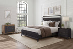 Open Panel Bed with Elm Veneer Headboard - Black