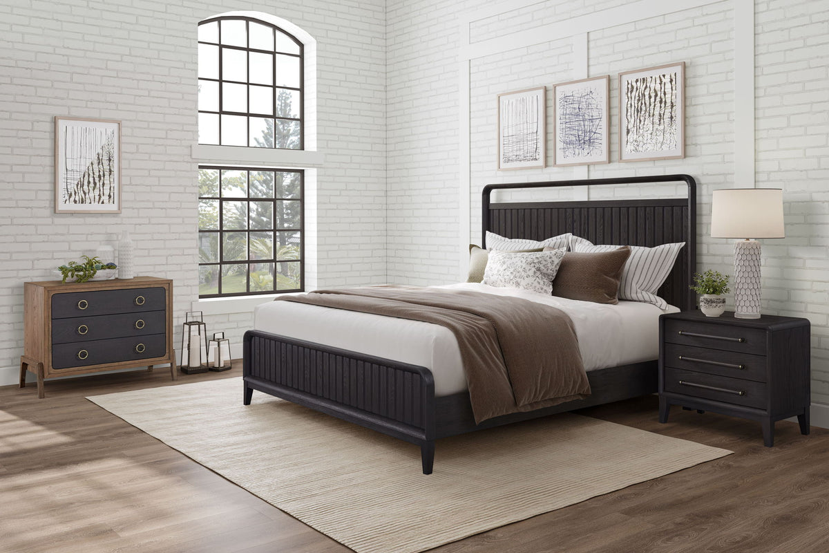 Open Panel Bed with Elm Veneer Headboard - Black