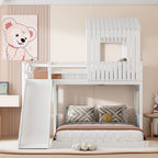 Loft Bunk Bed With Playhouse, Slide, and Guardrails - Twin Over Full