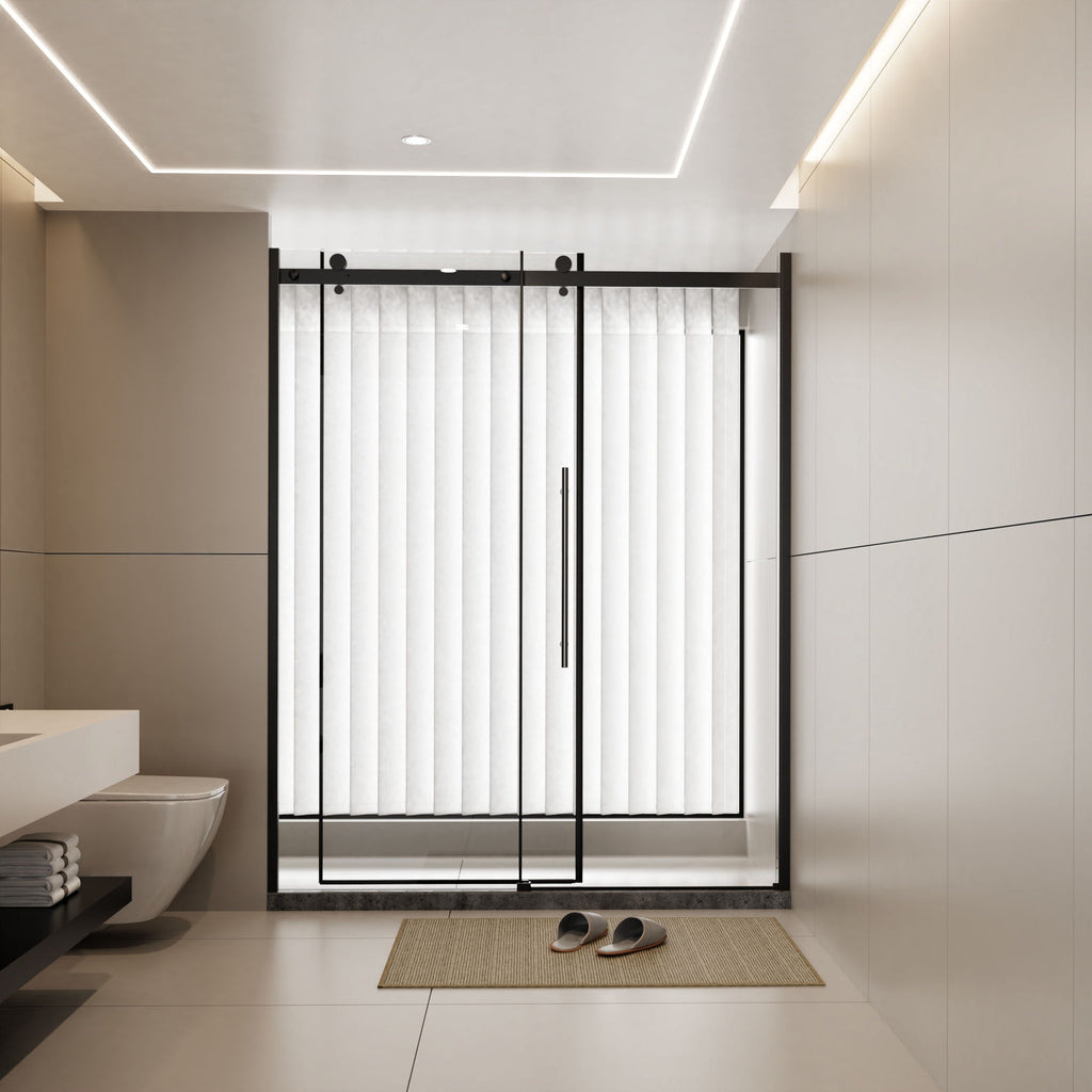 Frameless Shower Door Single Sliding with Zinc Roller Rail System - Black
