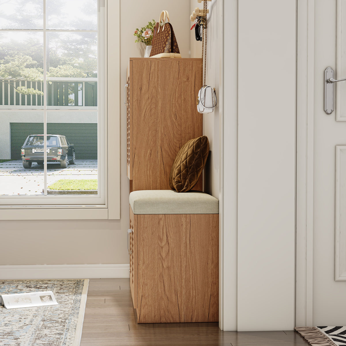 Multi Functional Shoe Storage Cabinet with Bench - Particle Board & MDF