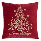 Red Velvet Holiday Pillow with Gold Embroidery - Red