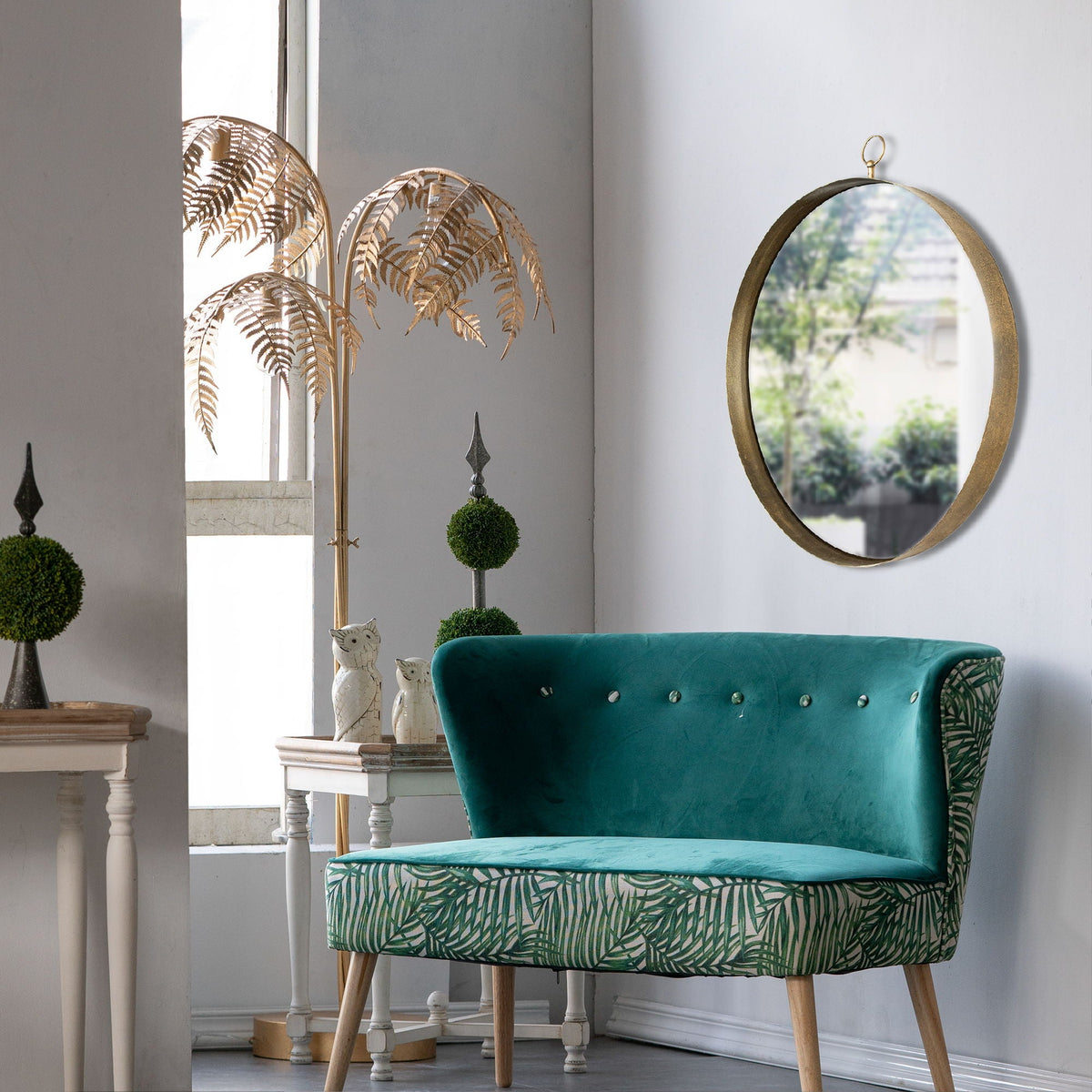 Round Mirror with Iron Frame - Gray