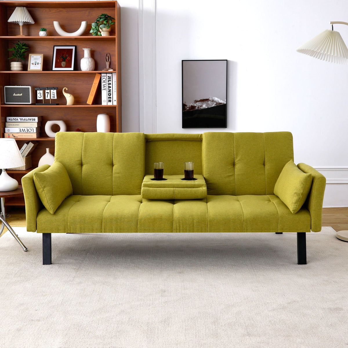 Sofa Bed with Foldable Design and Cup Holder - Green