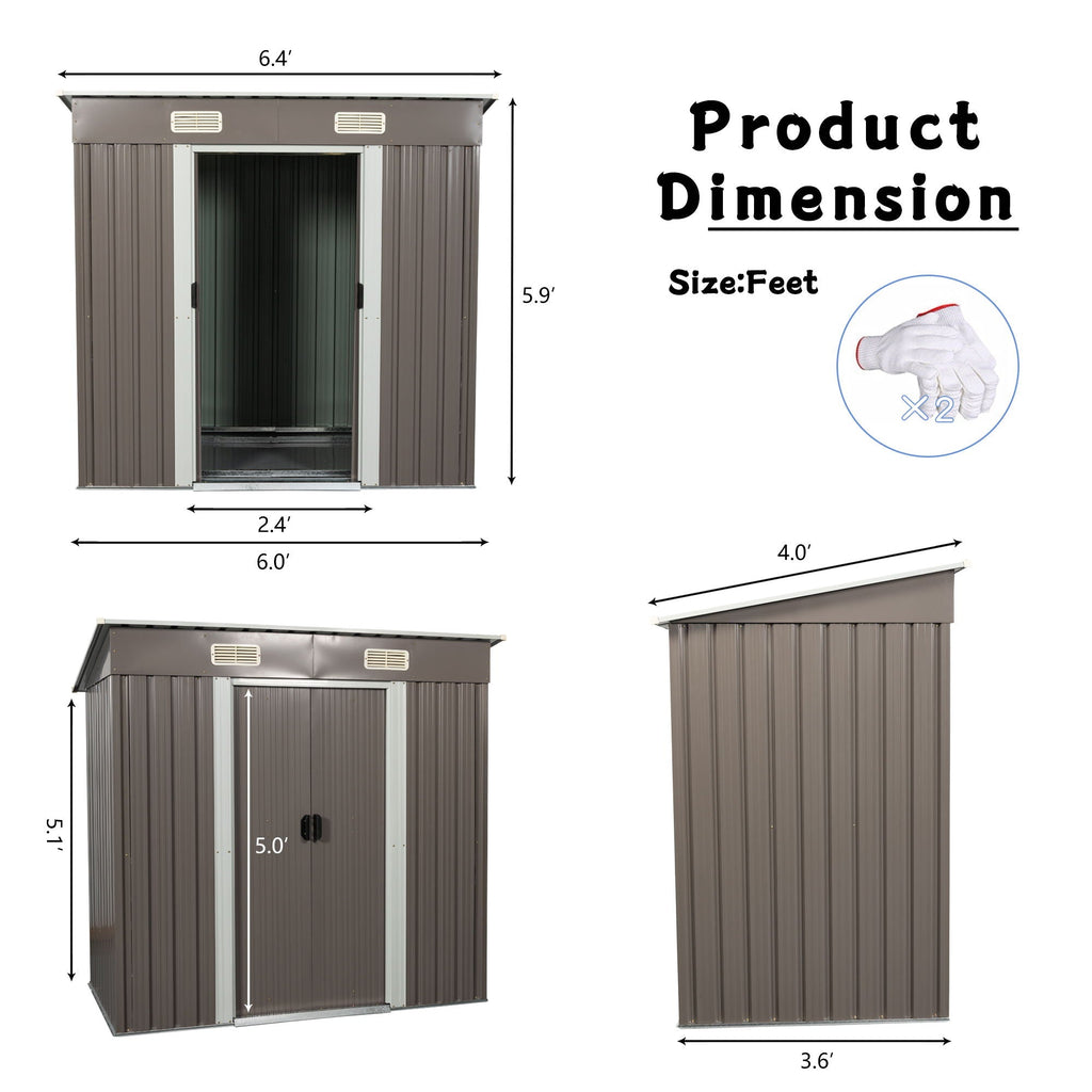 Outdoor Storage Shed with Galvanized Steel Construction - Gray or White