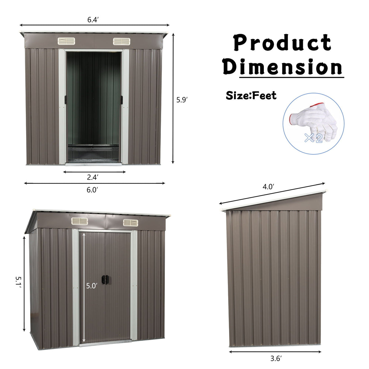 Outdoor Storage Shed with Galvanized Steel Construction - Gray or White
