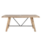Rustic Dining Table with Metal Support in Natural Pine Wood Finish