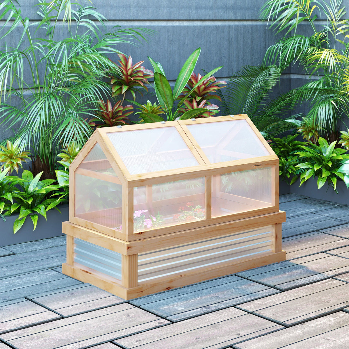 Raised Garden Bed with Polycarbonate Greenhouse - Natural