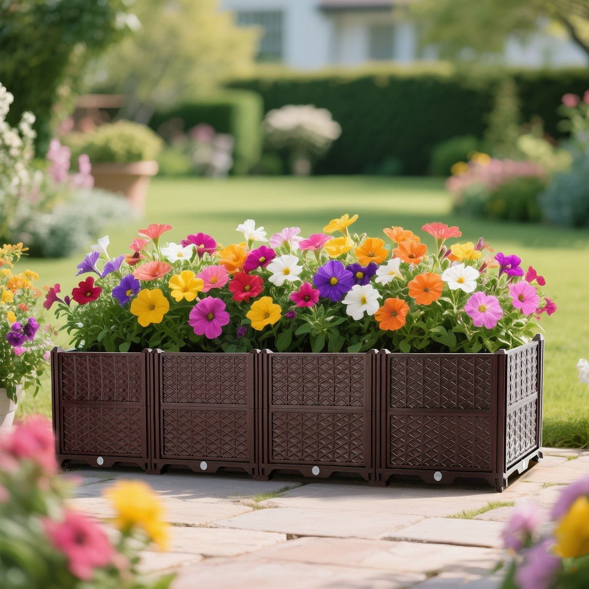 Rectangular Plastic Planting Box Kit with Water Barrier - Coffee
