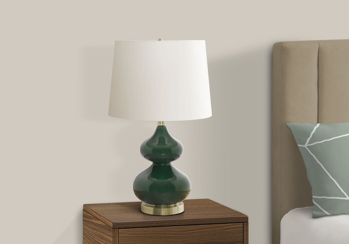 Contemporary Glass Table Lamp with Fabric Shade - Blue or Dark Green