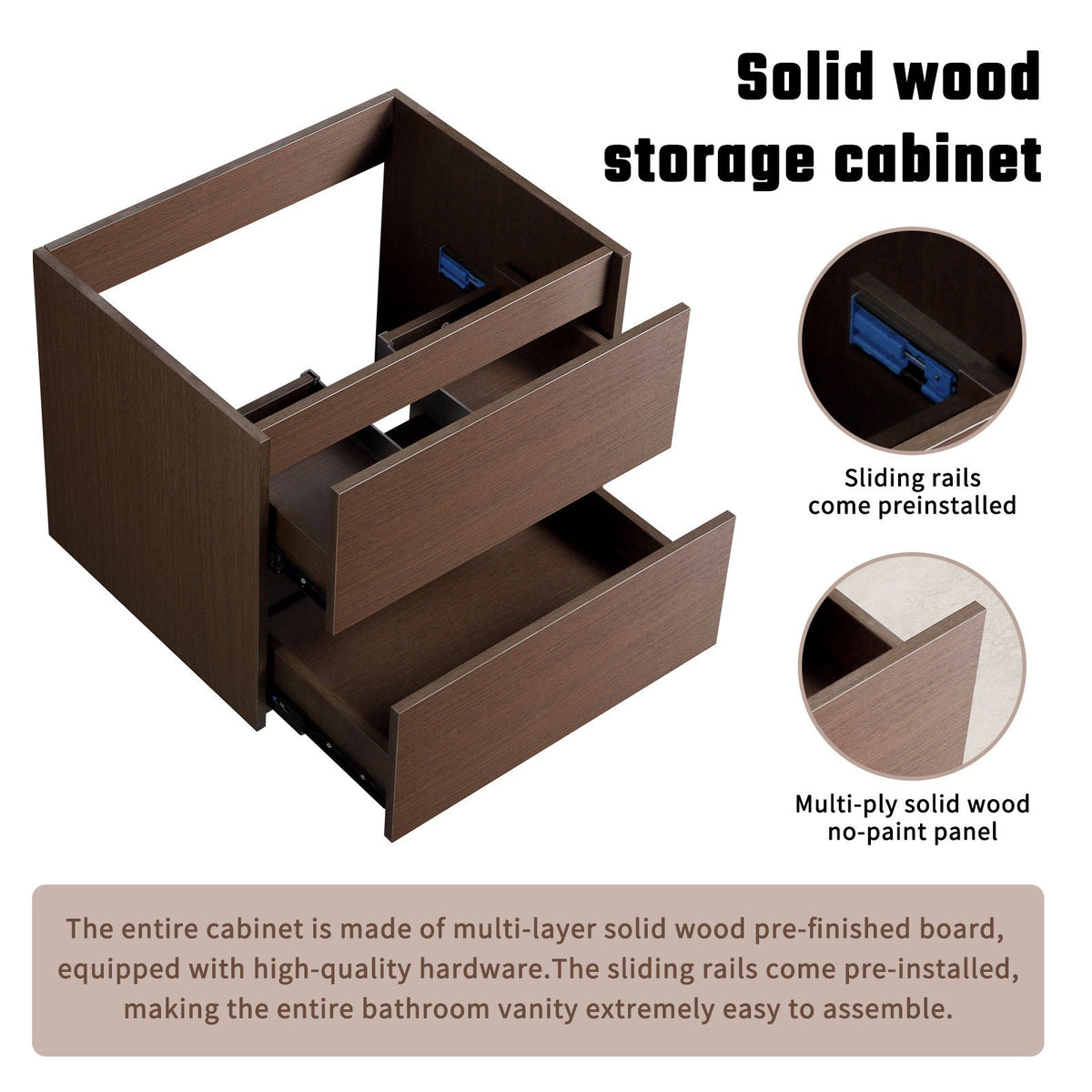 Wall Mounted Floating Bathroom Vanity with Sink and Cabinet - Dark Brown