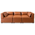 Modular Sofa with Vegan Leather Upholstery - Cognac