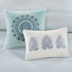 8 Piece Cotton Floral Reversible Comforter Set with Decorative Pillows - Blue