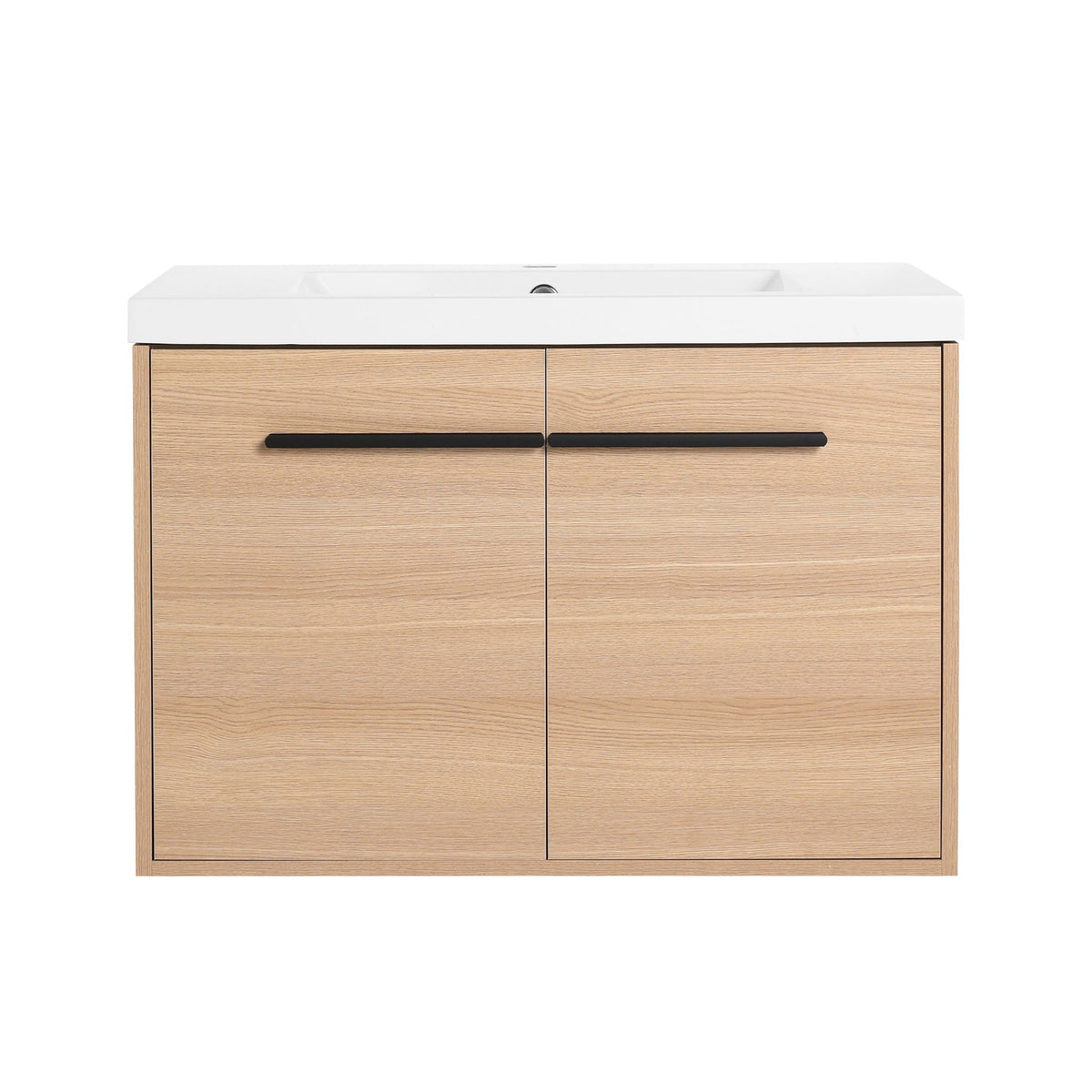 Bathroom Vanity Set with Resin Countertop Sink and 2 Doors - Light Brown Oak