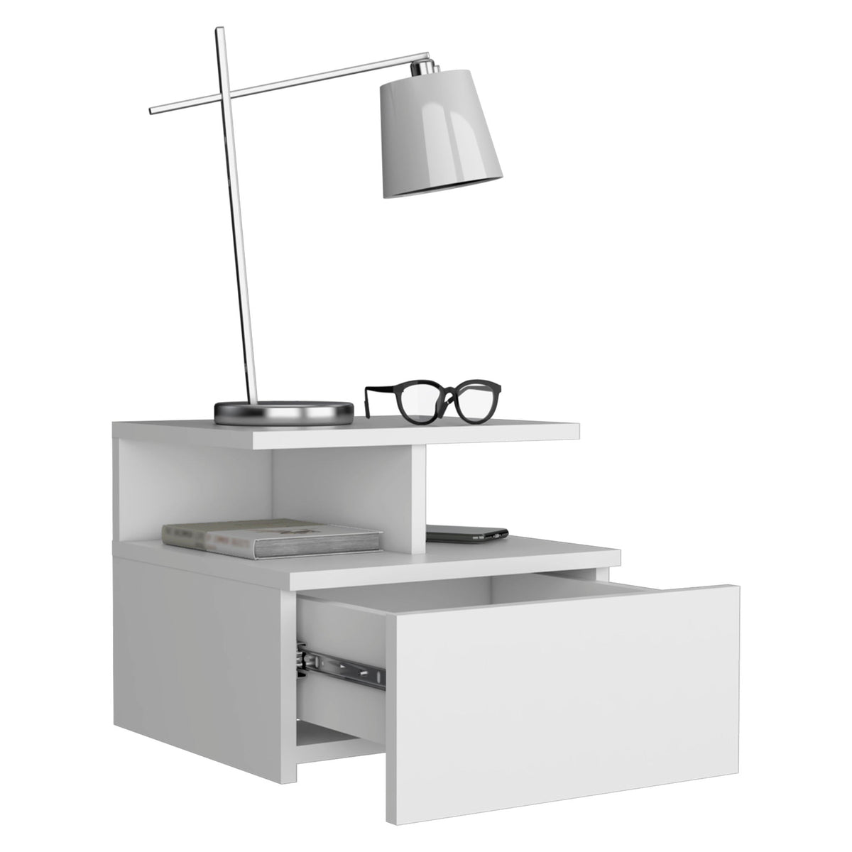Compact Floating Nightstand with 1 Drawer - White