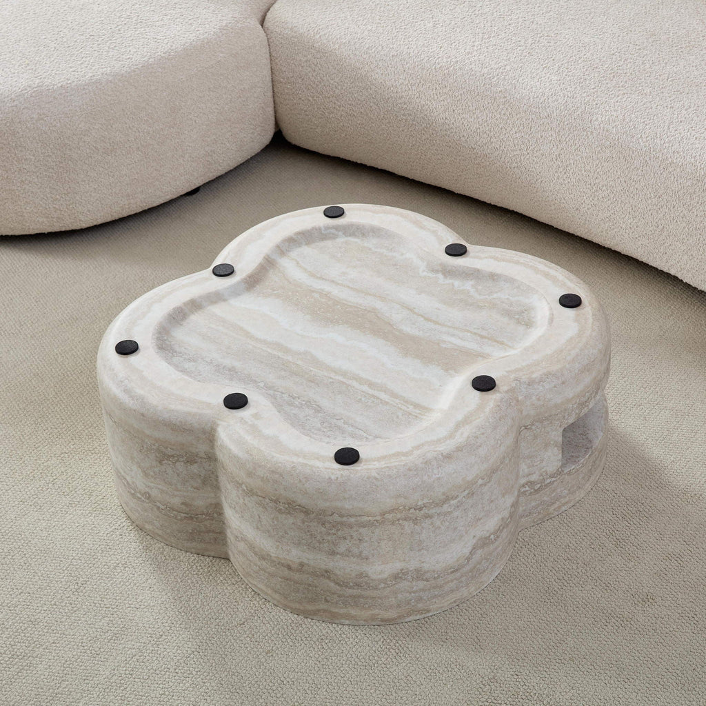 Marble Clover Round Coffee Table with Open Storage