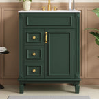 Compact Bathroom Vanity with Ceramic Sink and Storage Drawers - White, Green, Black