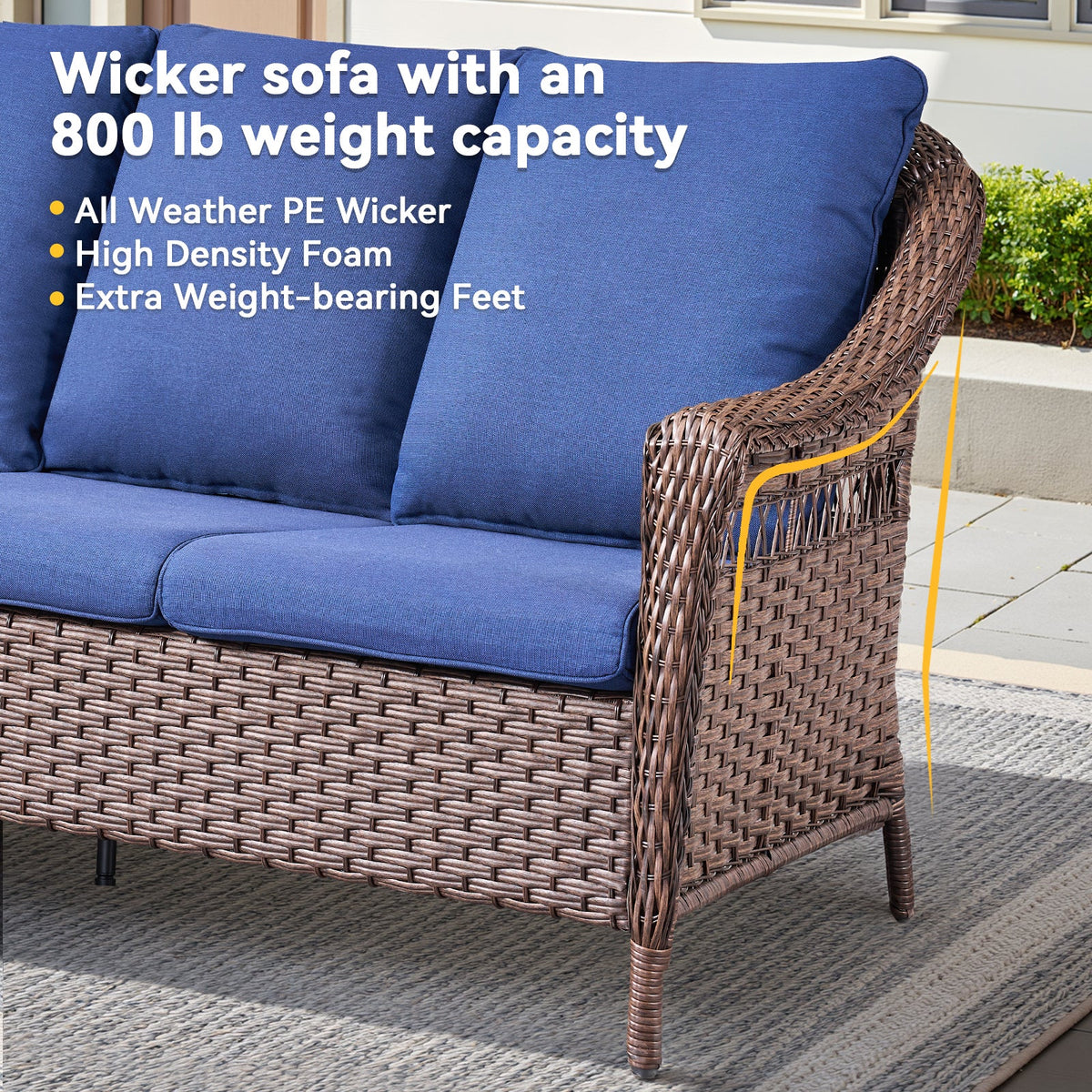 67.3" Outdoor Wicker Patio Sofa with Durable PE Wicker - Brown