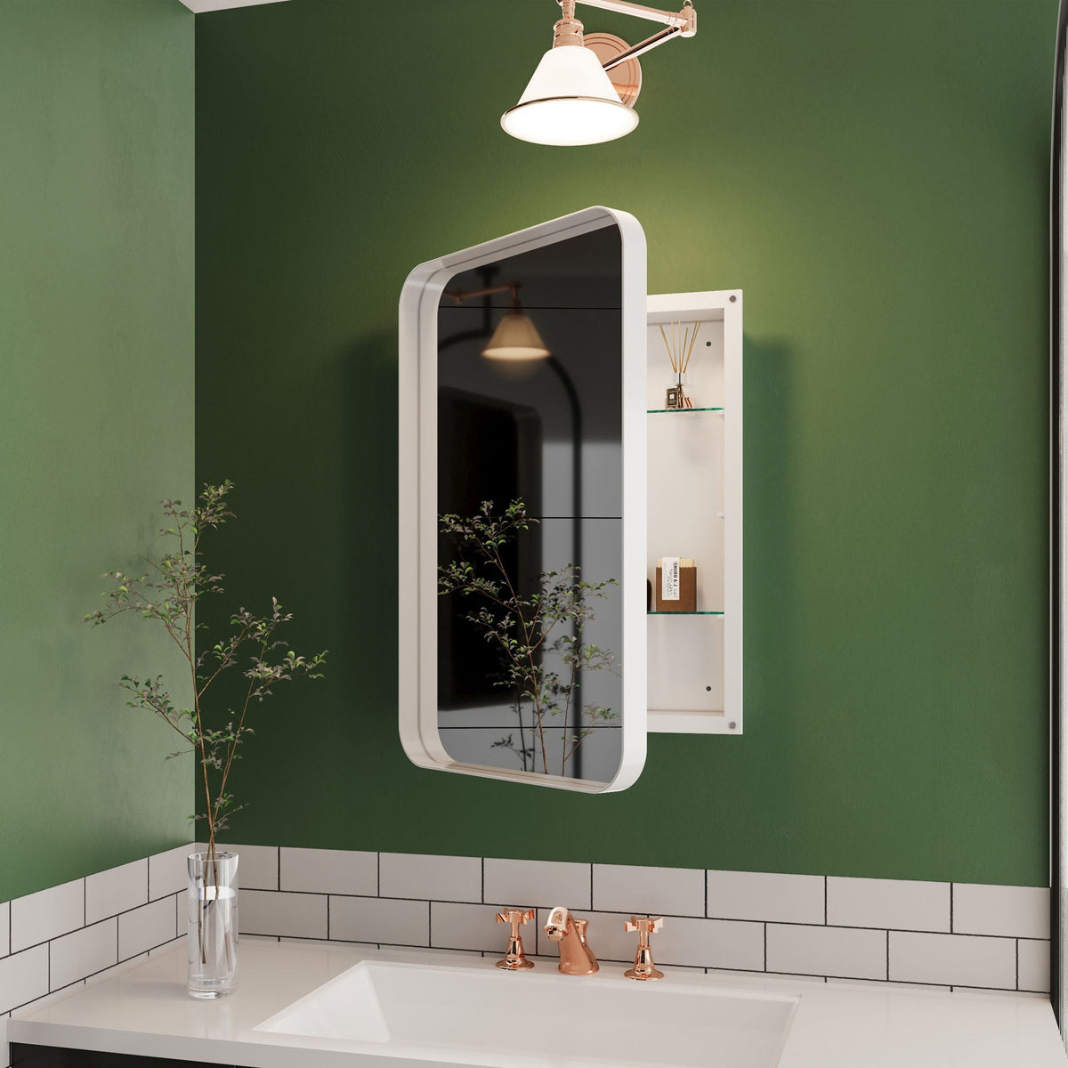 Recessed Metal Framed Medicine Cabinet with Adjustable Shelves - Black, White, or Gold