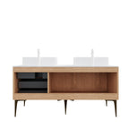 60" Bathroom Vanity with Double Ceramic Sinks - Oak Finish