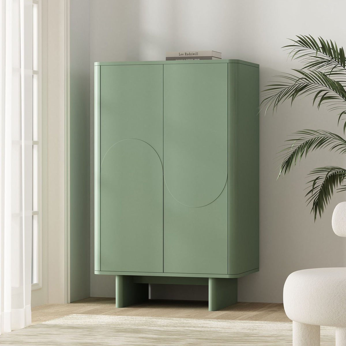 Accent Cabinet with Soft Close Doors and Adjustable Shelves - White, Light Brown, or Green