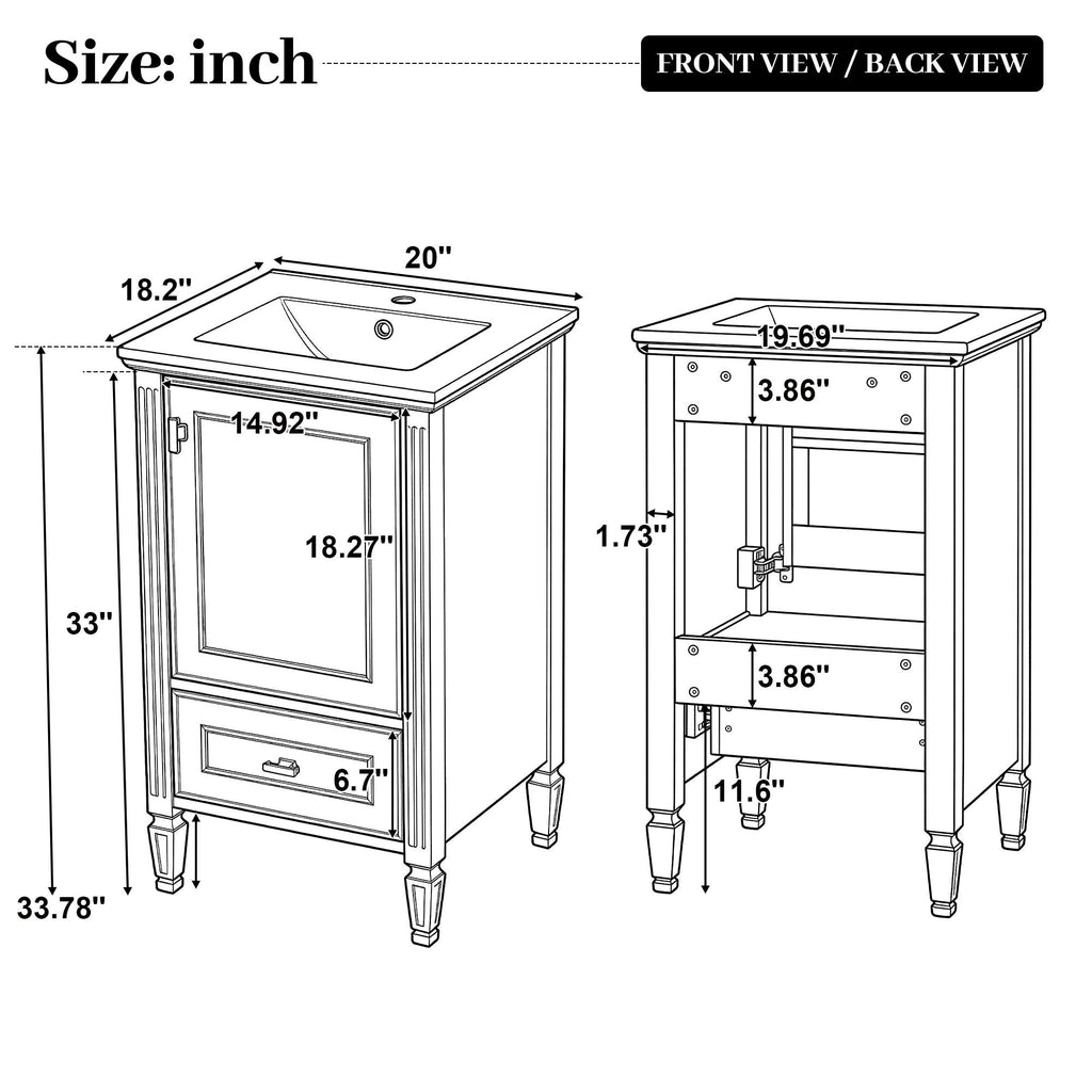 Retro Bathroom Vanity With Sink with Soft-Closing Doors - Green or Dark Gray