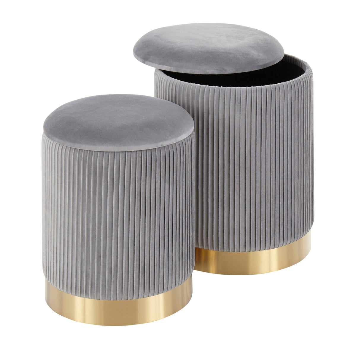 Contemporary Nesting Pleated Ottoman Set with Pleated Upholstery - Multiple Colors