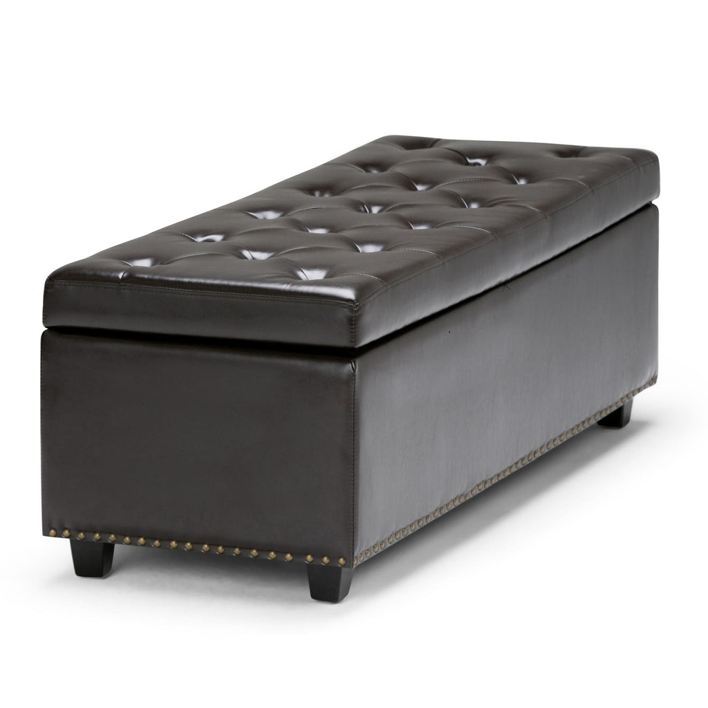 Coffee Brown Storage Ottoman with Safety Hinge - Tufted Detail
