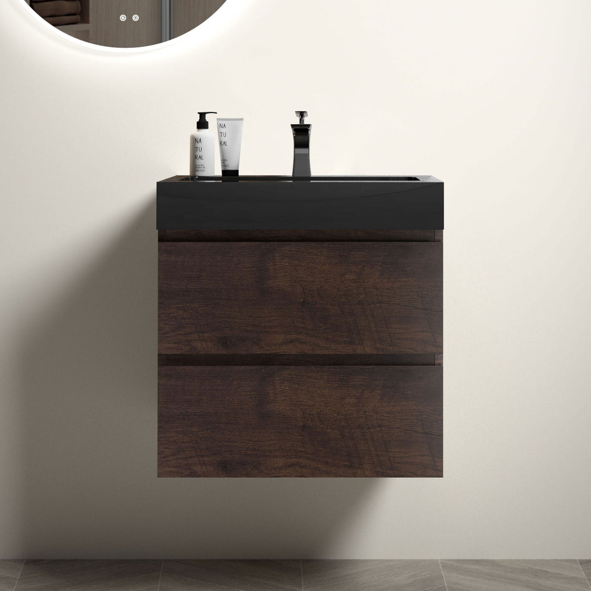 Alice Wall-Mounted Bathroom Vanity with Integrated Sink - Black or White