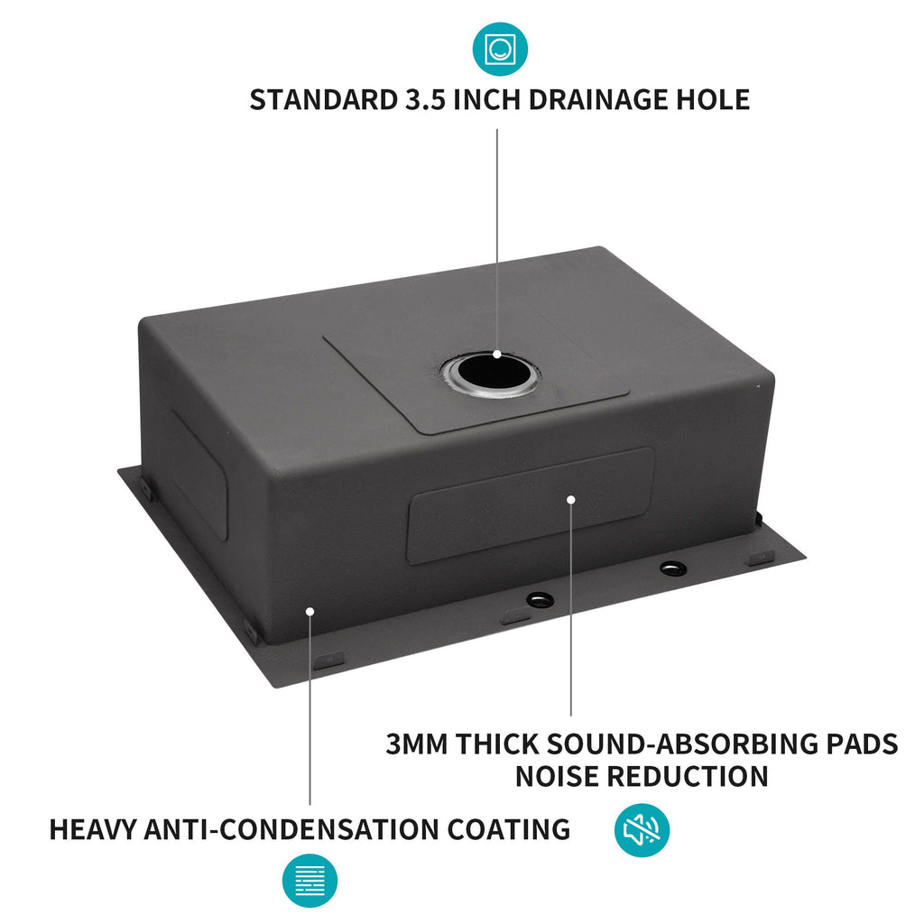 Topmount Kitchen Sink 16 Gauge Single Bowl with Nano Finish - Black