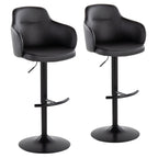 Contemporary Adjustable Barstool Set with Swivel - Rounded T Footrest - Dark Gray or Black