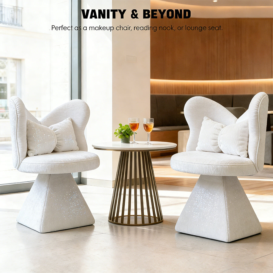 Vanity Chair with Butterfly Back with 360° Swivel - Chenille Velvet