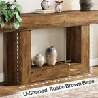 Console Table with 2 Tier Storage and U-Shaped Base - Light Brown or Dark Brown