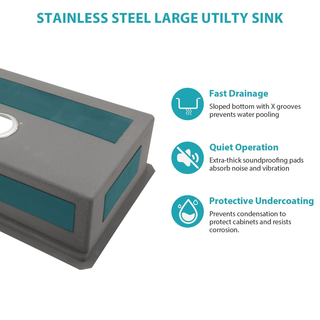 Modern Undermount Stainless Steel Kitchen Sink 16 Gauge, Deep Single Bowl - Gray