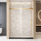 Frameless Single Sliding Shower Door with Handle and Square Tube Track - Gold