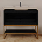 36" Artificial Stone Bathroom Vanity with Ceramic Sink - Black/White