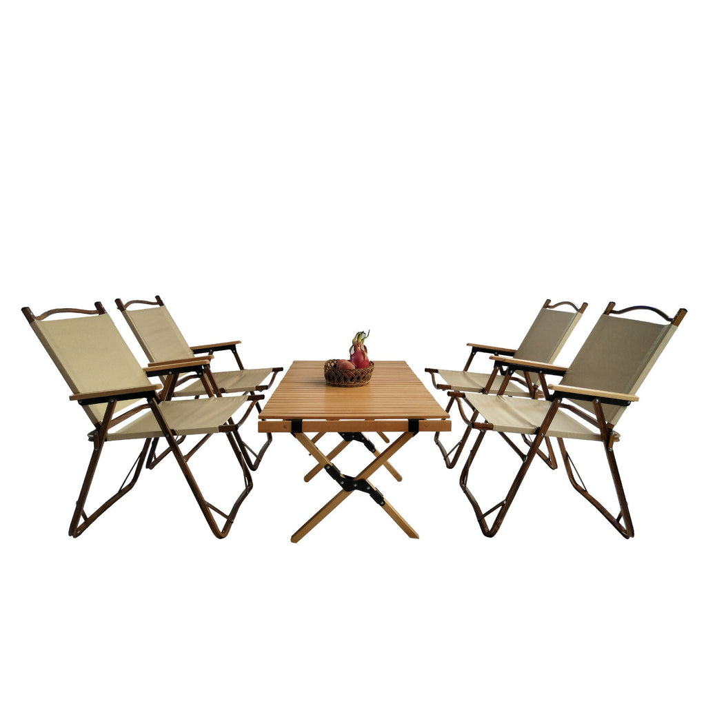 Natural 5 Piece Outdoor Dining Set with Foldable Table & Chairs