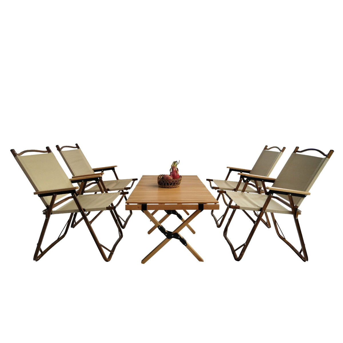 Natural 5 Piece Outdoor Dining Set with Foldable Table & Chairs