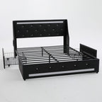 Wingback Upholstered Bed Frame with LED Lights and Charging Station - Black or White