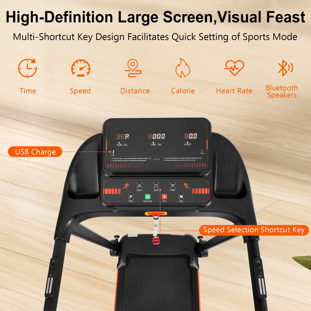 2.5Hp Quiet Folding Treadmill with Heart Rate Sensor - Black