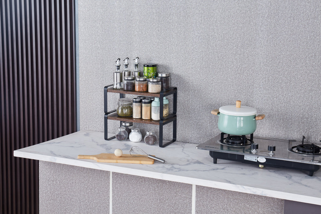 2-Tier Adjustable Storage Shelves with MDF & Metal Frame - Rustic Wood Look